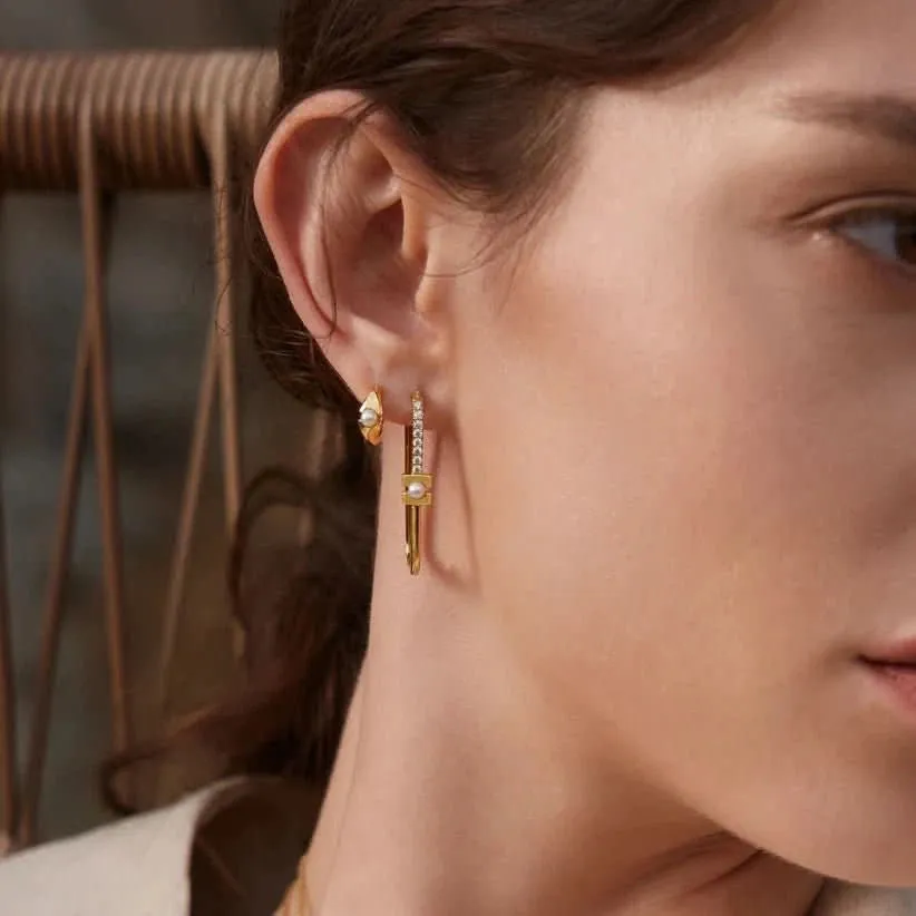 Ania Haie Gold Pearl Geometric Huggie Hoop Earrings E054-03G Ania Haie Jewellery