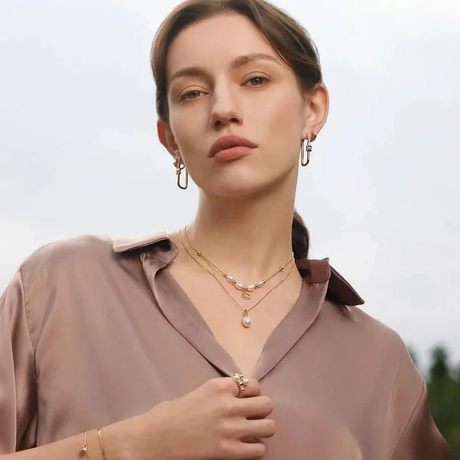 Ania Haie Gold Pearl Geometric Huggie Hoop Earrings E054-03G Ania Haie Jewellery