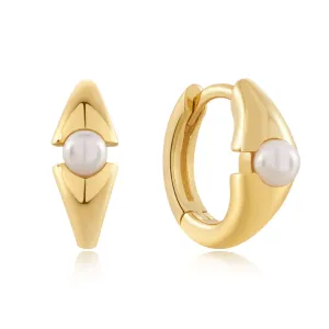 Ania Haie Gold Pearl Geometric Huggie Hoop Earrings E054-03G Ania Haie Jewellery