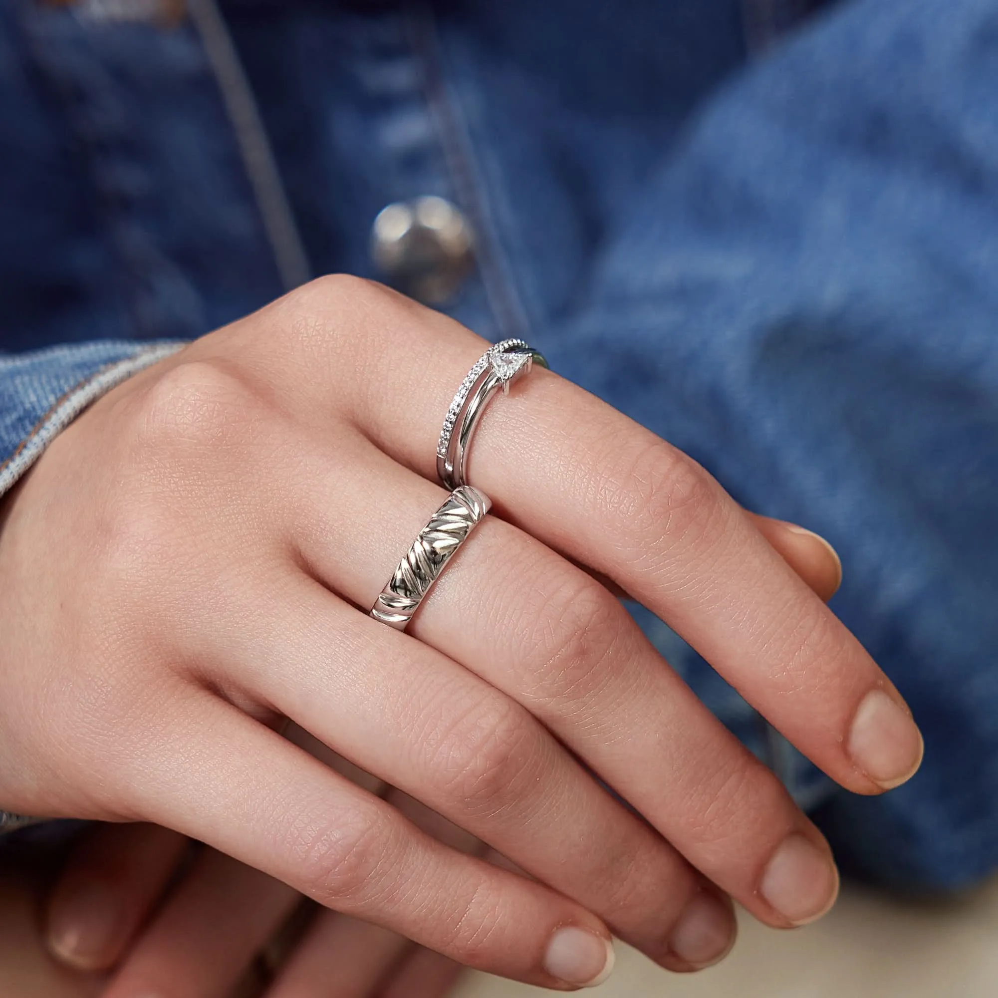 Ania Haie Silver Double White Triangle Stacker Ring R059-04H Ania Haie Jewellery