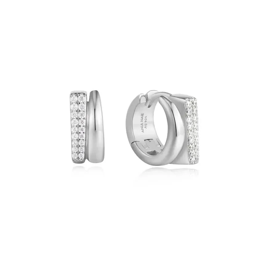 Ania Haie Silver Pavé Double Huggie Hoop Earrings E051-04H Ania Haie Jewellery