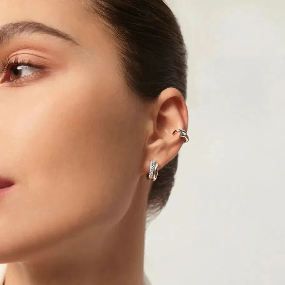 Ania Haie Silver Pavé Double Huggie Hoop Earrings E051-04H Ania Haie Jewellery