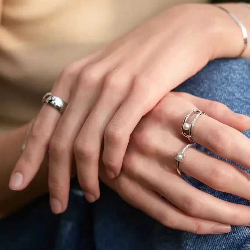 Ania Haie Silver Pearl Modernist Band Ring R054-01H Ania Haie Jewellery