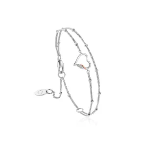 Clogau Jewellery Clogau Past Present Future Heart Sterling Silver White Topaz Double Chain Bracelet