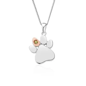 Clogau Jewellery Clogau Paw Prints On My Heart Sterling Silver August Birthstone Peridot Necklace