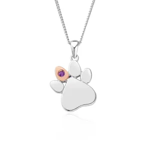 Clogau Jewellery Clogau Paw Prints On My Heart Sterling Silver February Birthstone Amethyst Necklace