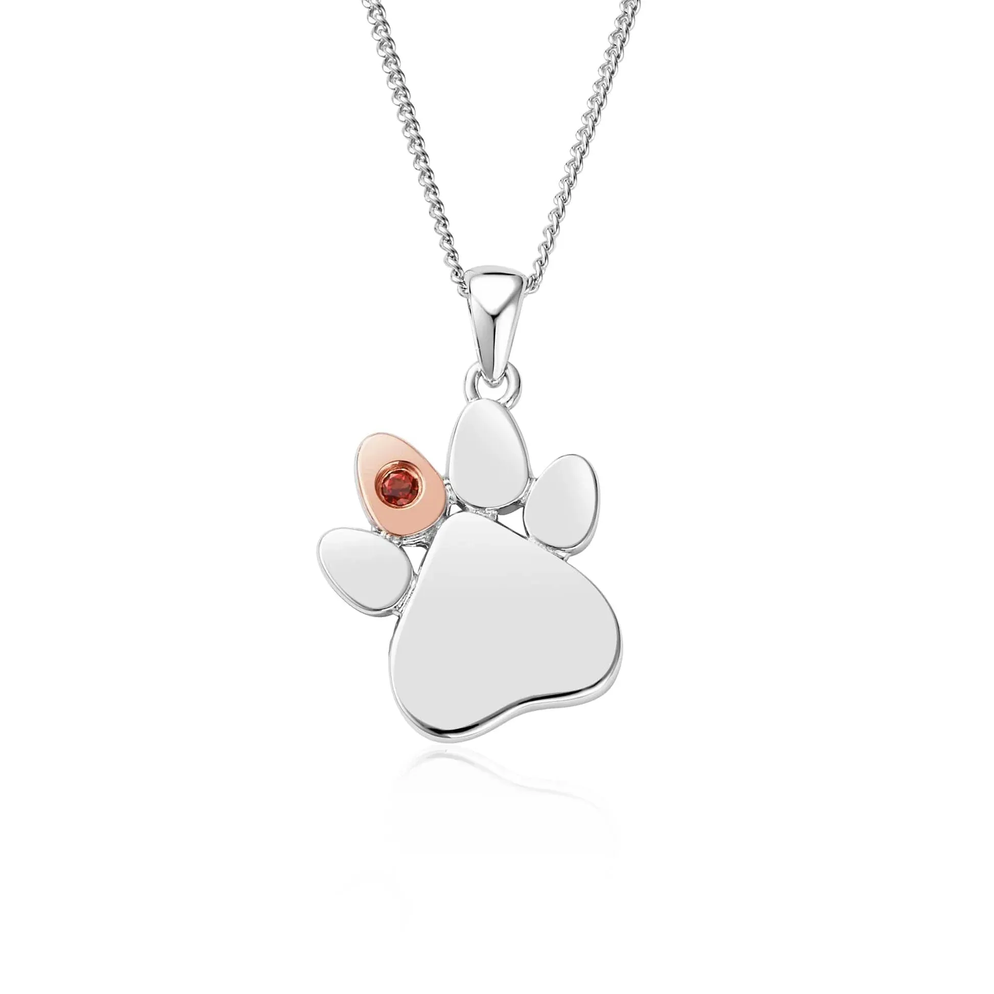 Clogau Jewellery Clogau Paw Prints On My Heart Sterling Silver January Birthstone Garnet Necklace