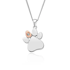 Clogau Jewellery Clogau Paw Prints On My Heart Sterling Silver March Birthstone Aquamarine Necklace