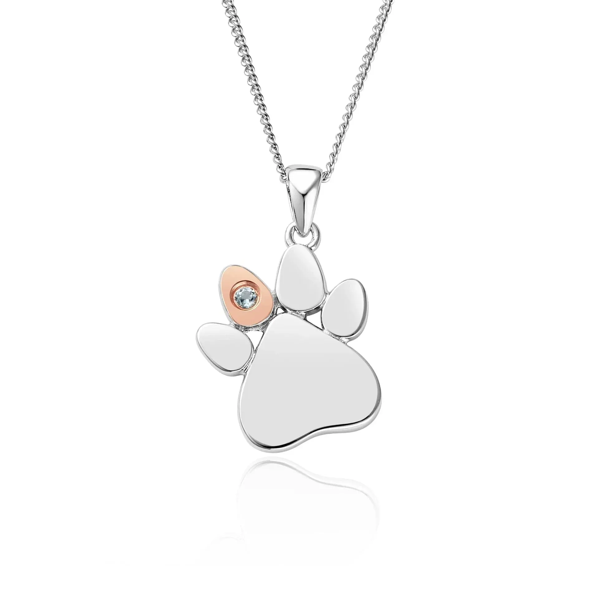 Clogau Jewellery Clogau Paw Prints On My Heart Sterling Silver March Birthstone Aquamarine Necklace
