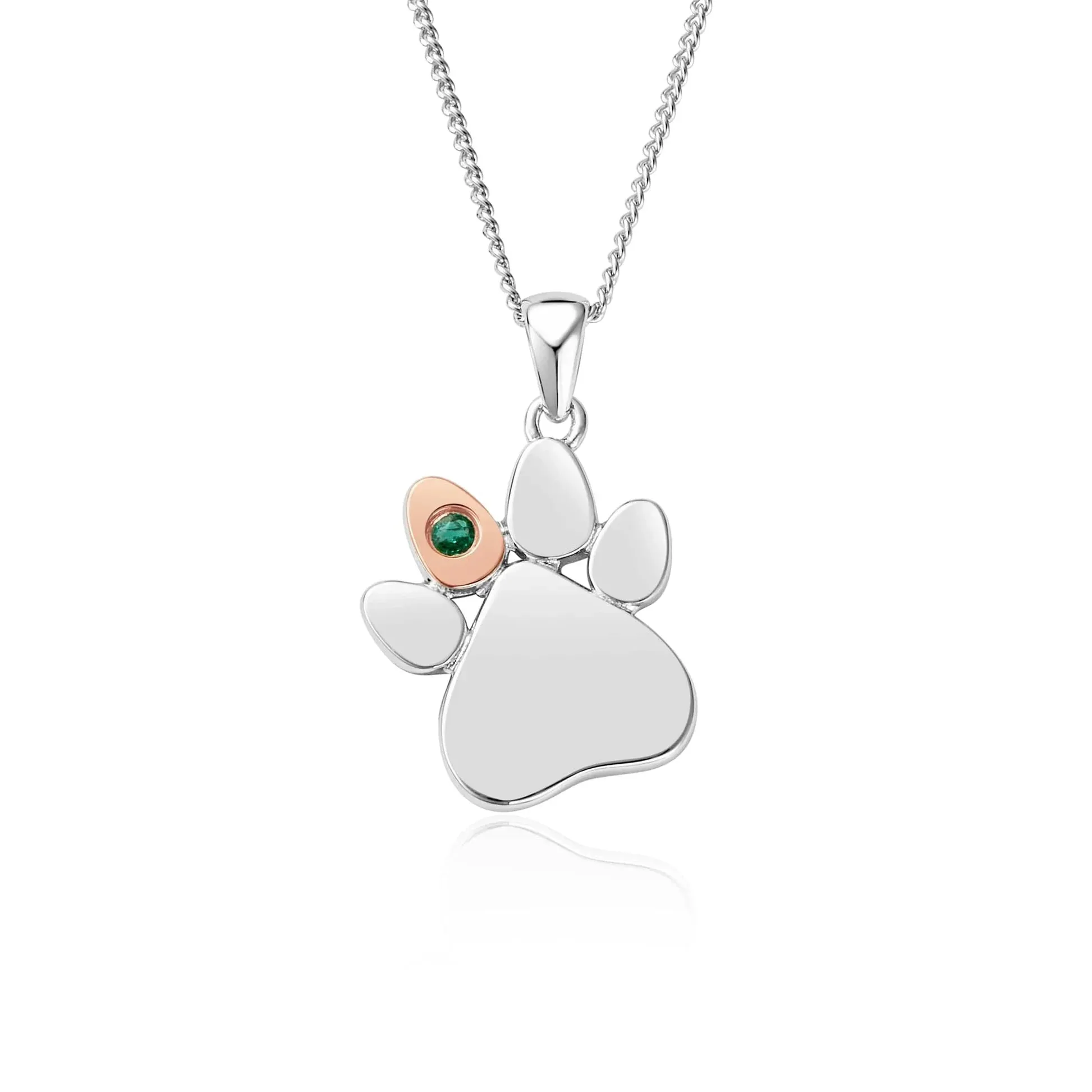 Clogau Jewellery Clogau Paw Prints On My Heart Sterling Silver May Birthstone Emerald Necklace