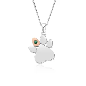 Clogau Jewellery Clogau Paw Prints On My Heart Sterling Silver May Birthstone Emerald Necklace