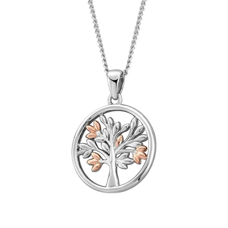 Clogau Jewellery Clogau Tree of Life Sterling Silver 9ct Rose Gold Vine Circle Necklace