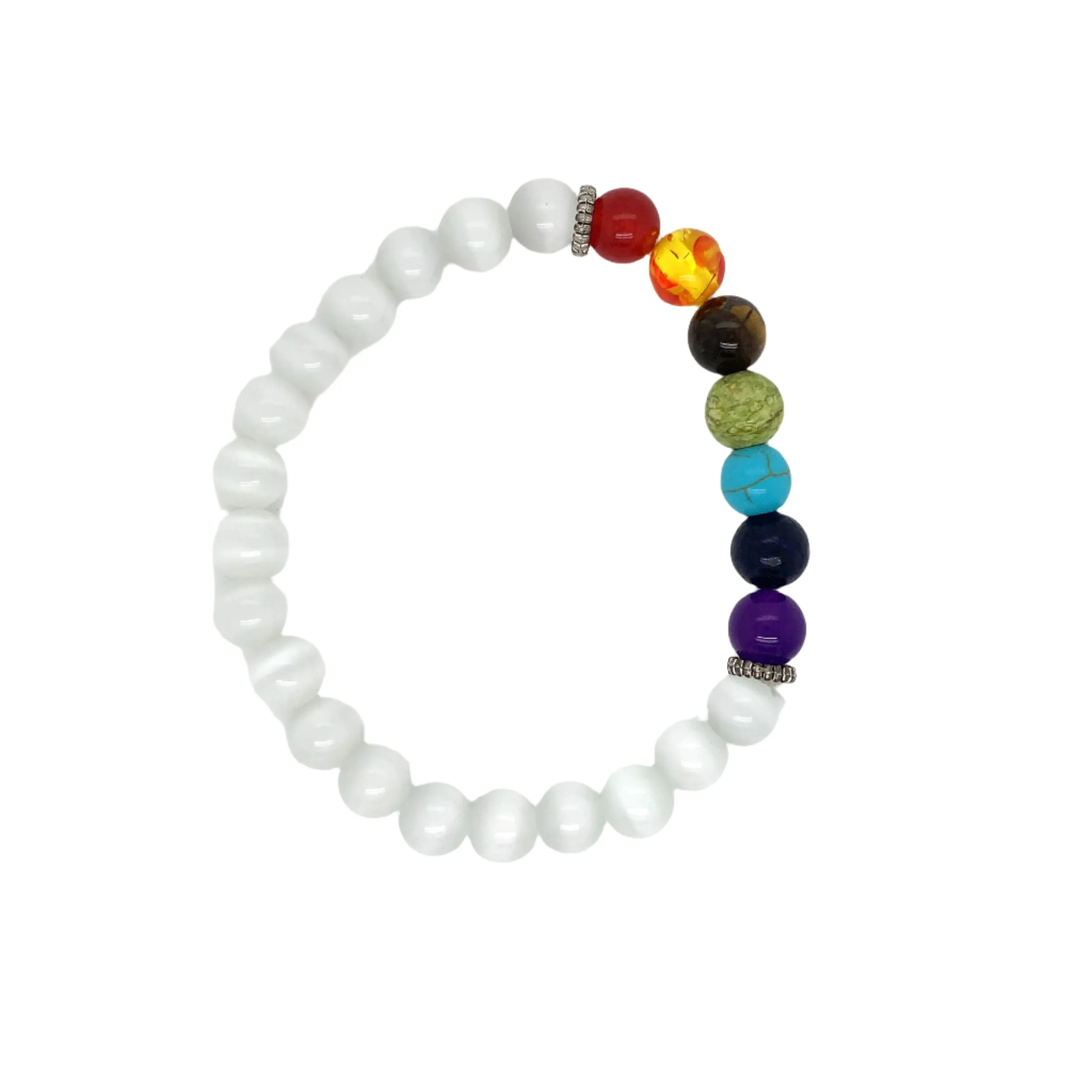 Crystals & Beaded Jewellery Crystal Bracelet - 7 Chakra & Selenite  (Small Crystal Beads)