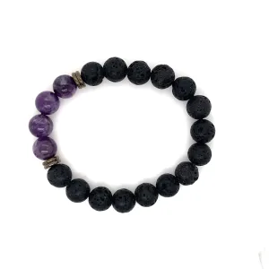 Crystals & Beaded Jewellery Crystal Bracelet - Amethyst & Black Lava Stone