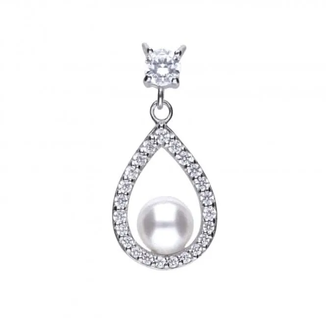 Diamonfire Silver White Zirconia Pearl Teardrop Pendant P4620 Diamonfire Jewellery