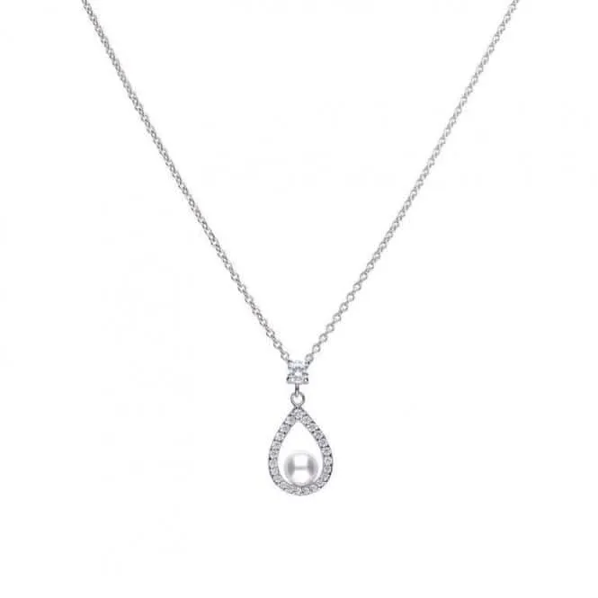 Diamonfire Silver White Zirconia Pearl Teardrop Pendant P4620 Diamonfire Jewellery