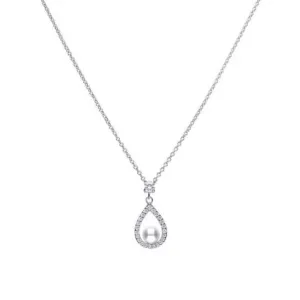 Diamonfire Silver White Zirconia Pearl Teardrop Pendant P4620 Diamonfire Jewellery