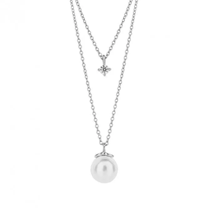 Double Chain Shell Pearl Diamond Shaped Zirconia Necklace N4496 Diamonfire Jewellery