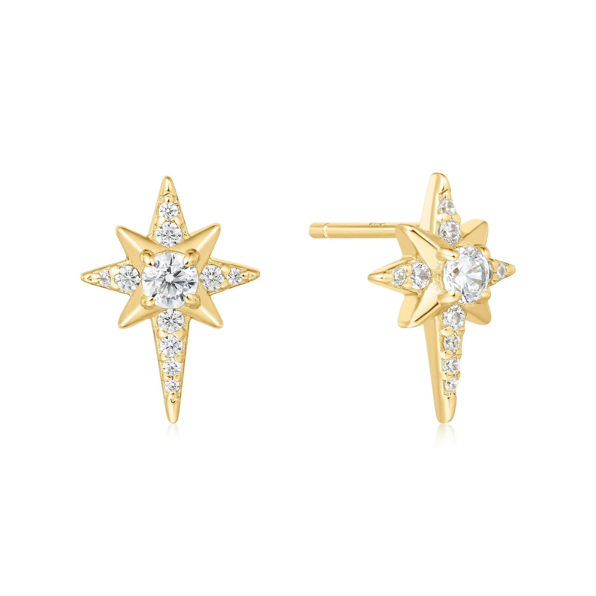 Gold Eight-Pointed Star Stud Earrings E065-02G Ania Haie Jewellery