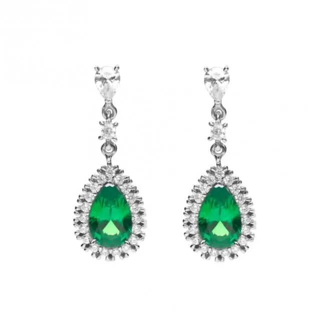 Green Teardrop Pave Surround Earrings E6053 Diamonfire Jewellery