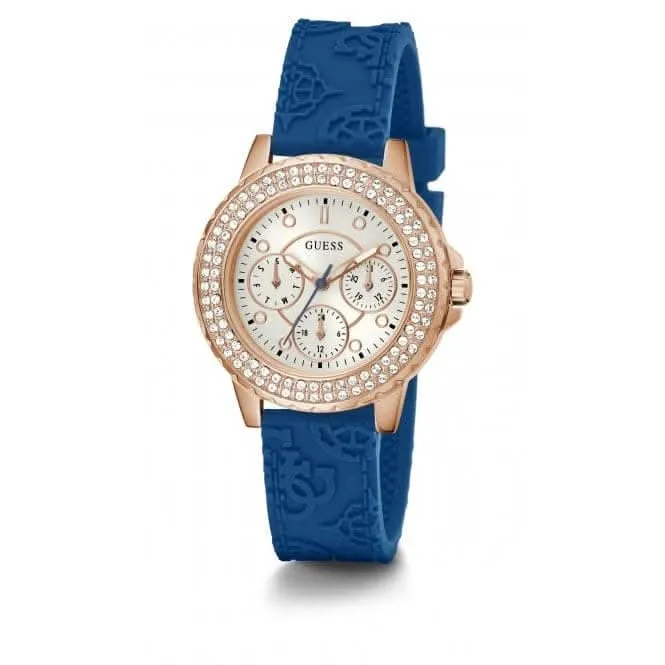 Guess Ladies Crown Jewel Silicone Rose Gold Watch GW0411L2