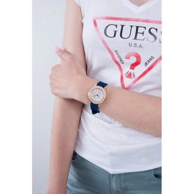 Guess Ladies Crown Jewel Silicone Rose Gold Watch GW0411L2