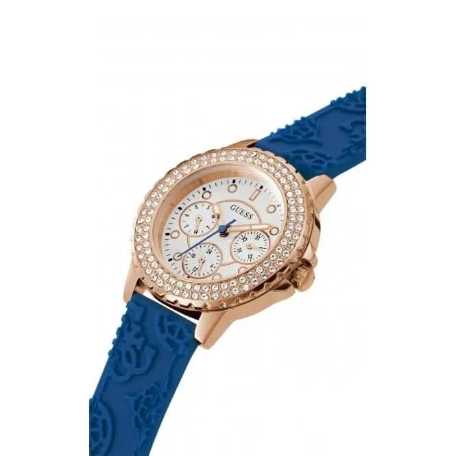 Guess Ladies Crown Jewel Silicone Rose Gold Watch GW0411L2
