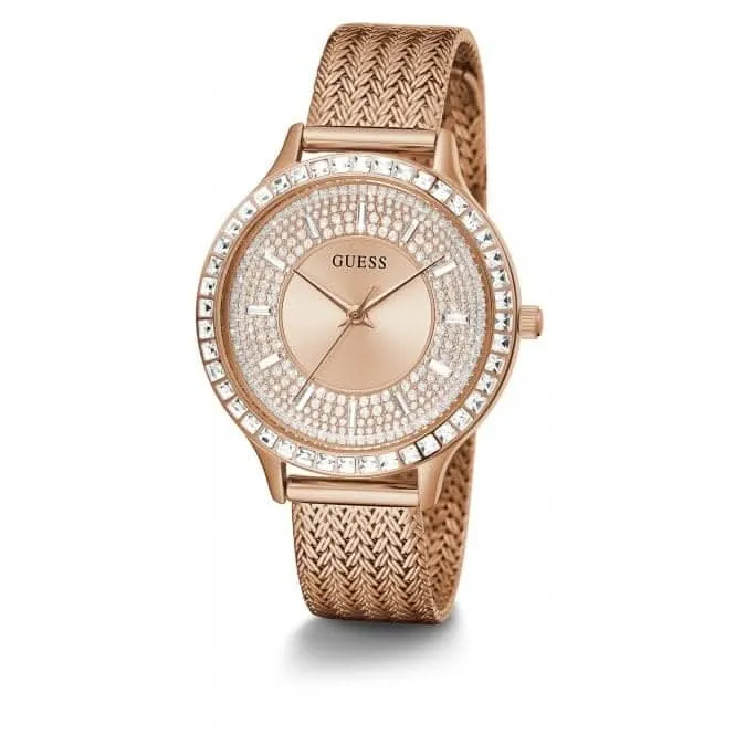Guess Ladies Soiree Stainless Steel Mesh Rose Gold Watch GW0402L3