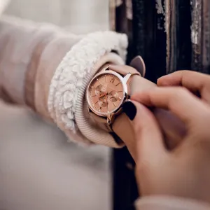 Jewelry Aries Watches ARIES GOLD URBAN ETERNAL ROSE GOLD STAINLESS STEEL L 1028 RG-BEI DUSTY PINK LEATHER STRAP WOMEN'S WATCH