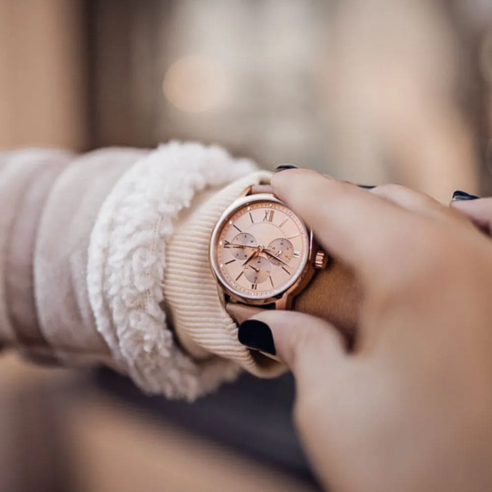 Jewelry Aries Watches ARIES GOLD URBAN ETERNAL ROSE GOLD STAINLESS STEEL L 1028 RG-BEI DUSTY PINK LEATHER STRAP WOMEN'S WATCH