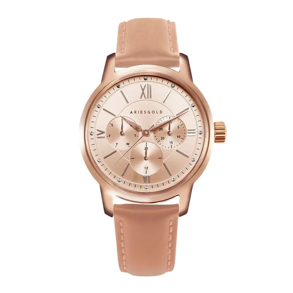 Jewelry Aries Watches ARIES GOLD URBAN ETERNAL ROSE GOLD STAINLESS STEEL L 1028 RG-BEI DUSTY PINK LEATHER STRAP WOMEN'S WATCH