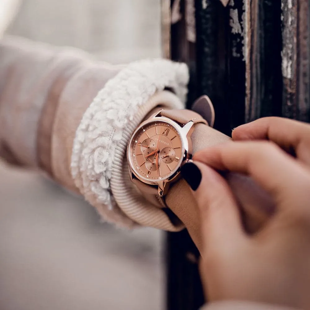 Jewelry Aries Watches ARIES GOLD URBAN ETERNAL ROSE GOLD STAINLESS STEEL L 1028 RG-BEI DUSTY PINK LEATHER STRAP WOMEN'S WATCH