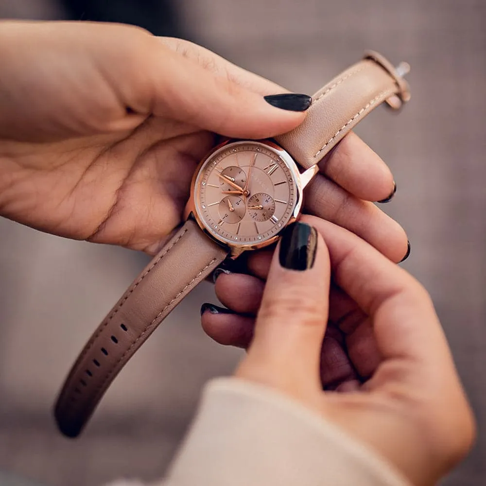 Jewelry Aries Watches ARIES GOLD URBAN ETERNAL ROSE GOLD STAINLESS STEEL L 1028 RG-BEI DUSTY PINK LEATHER STRAP WOMEN'S WATCH