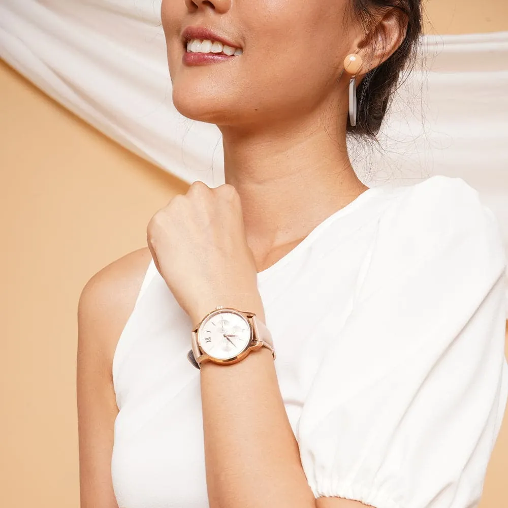 Jewelry Aries Watches ARIES GOLD URBAN ETERNAL ROSE GOLD STAINLESS STEEL L 1028 RG-BEI DUSTY PINK LEATHER STRAP WOMEN'S WATCH