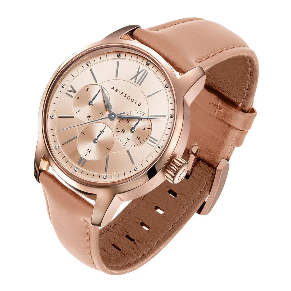 Jewelry Aries Watches ARIES GOLD URBAN ETERNAL ROSE GOLD STAINLESS STEEL L 1028 RG-BEI DUSTY PINK LEATHER STRAP WOMEN'S WATCH