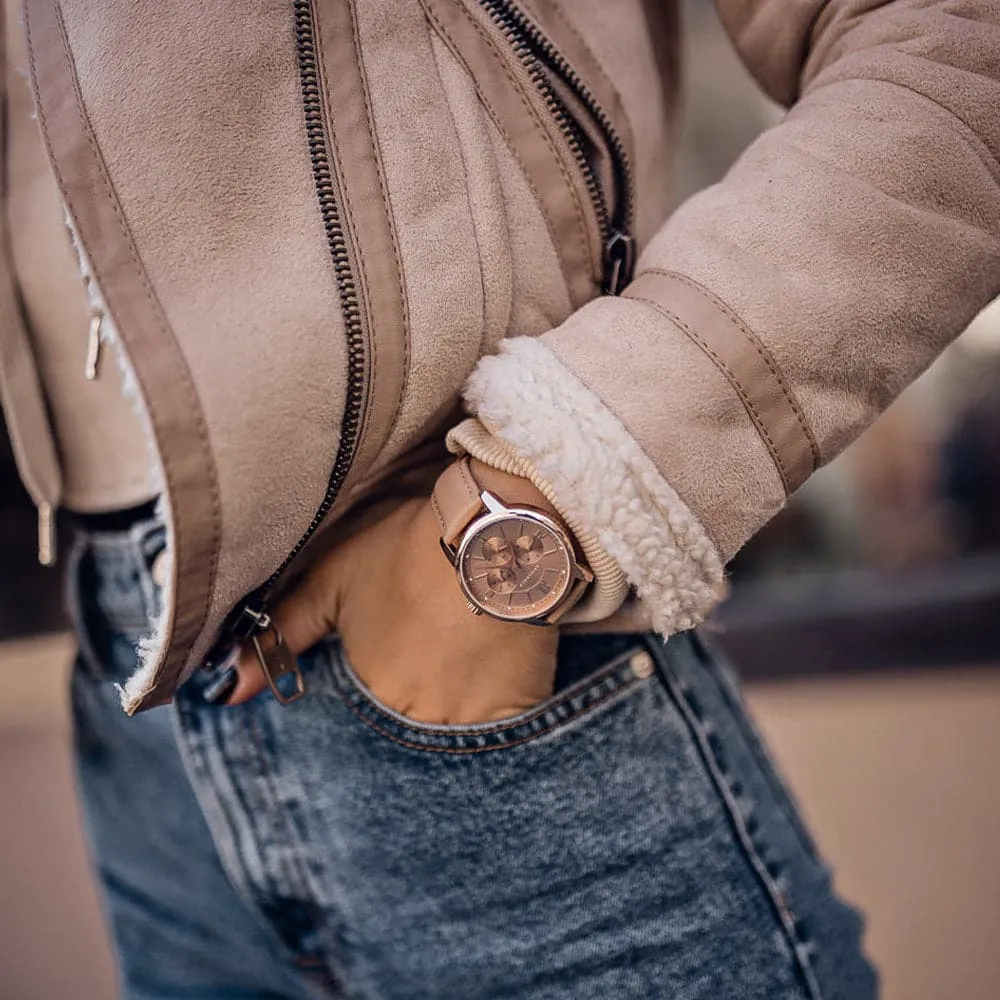 Jewelry Aries Watches ARIES GOLD URBAN ETERNAL ROSE GOLD STAINLESS STEEL L 1028 RG-BEI DUSTY PINK LEATHER STRAP WOMEN'S WATCH