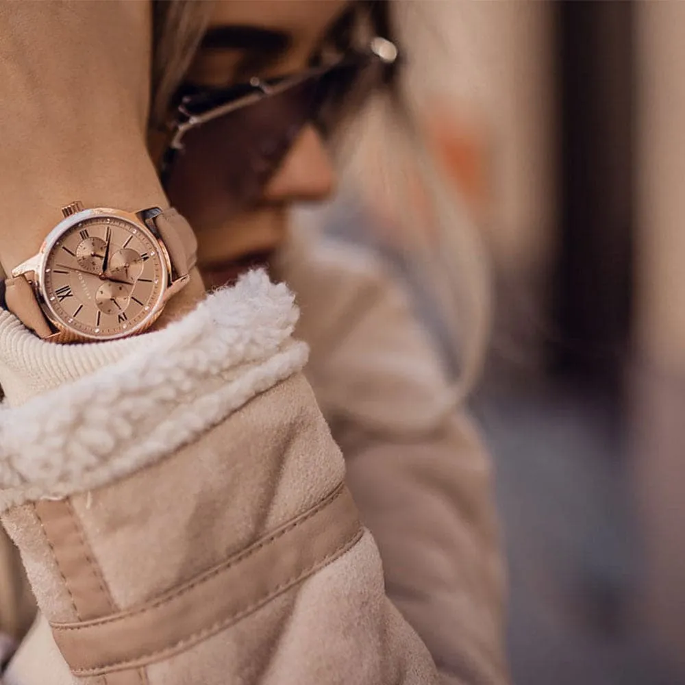 Jewelry Aries Watches ARIES GOLD URBAN ETERNAL ROSE GOLD STAINLESS STEEL L 1028 RG-BEI DUSTY PINK LEATHER STRAP WOMEN'S WATCH