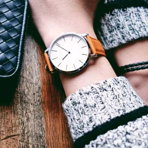 Jewelry Aries Watches ARIES GOLD URBAN SANTOS SILVER STAINLESS STEEL L 1023 S-W BROWN LEATHER STRAP WOMEN'S WATCH