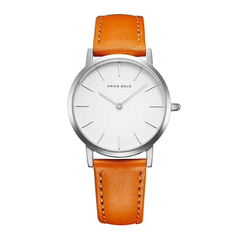 Jewelry Aries Watches ARIES GOLD URBAN SANTOS SILVER STAINLESS STEEL L 1023 S-W BROWN LEATHER STRAP WOMEN'S WATCH