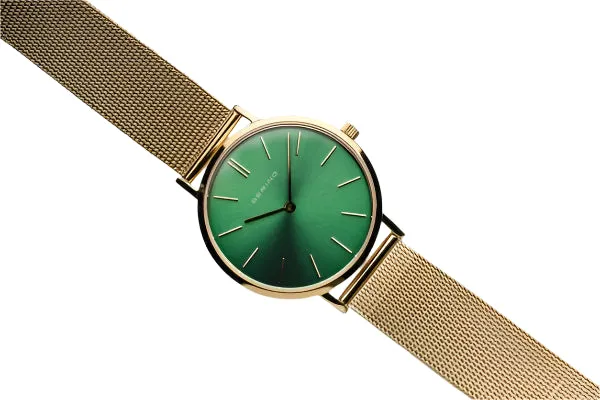 Jewelry Bering Watches Bering - Classic Gold Mesh Watch With Green Face
