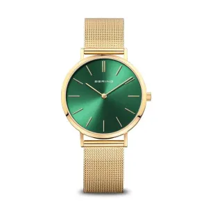 Jewelry Bering Watches Bering - Classic Gold Mesh Watch With Green Face