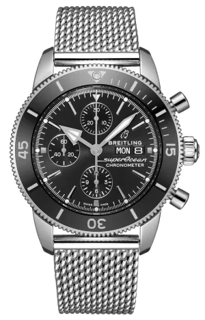 Jewelry Breitling Watches Breitling Superocean Heritage Automatic Chronometer Chronograph Mesh Stainless Steel Black Dial Day/Date Divers Mens Watch Special Edition A13313121B1A1