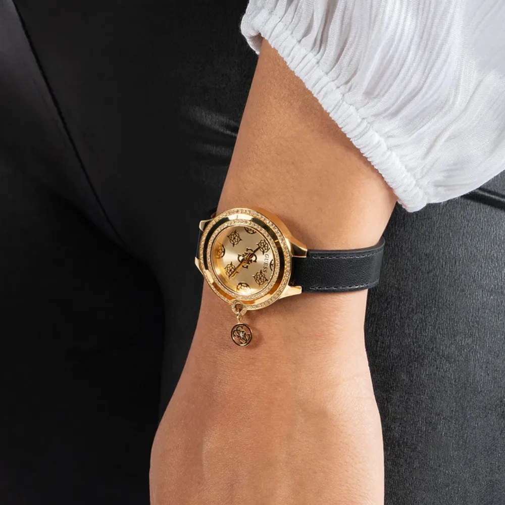 Jewelry Guess Watches Guess Analog Black Leather Strap Women Watch GW0684L3