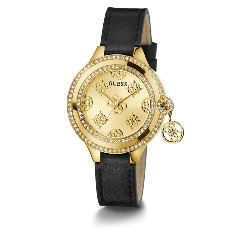 Jewelry Guess Watches Guess Analog Black Leather Strap Women Watch GW0684L3