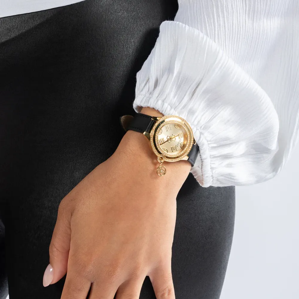 Jewelry Guess Watches Guess Analog Black Leather Strap Women Watch GW0684L3