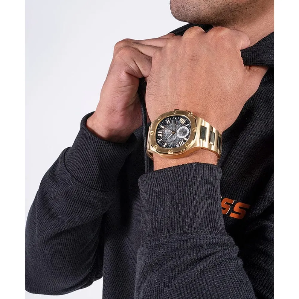 Jewelry Guess Watches Guess Chronograph Black Dial Gold Stainless Steel Strap Men Watch GW0572G2