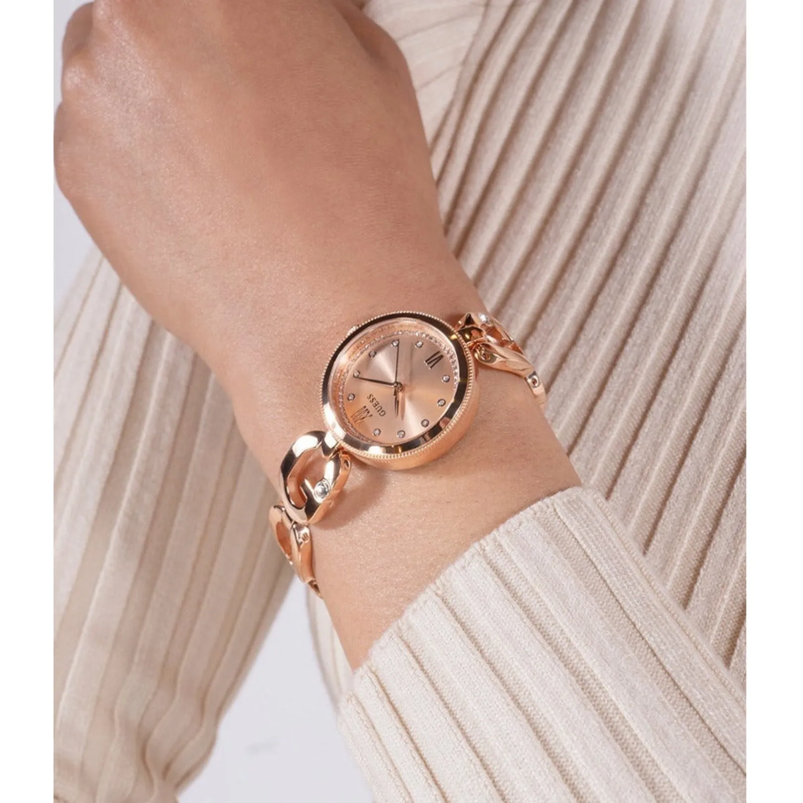 Jewelry Guess Watches Guess Ladies Rose Gold Tone G-Links Analog Watch GW0759L3