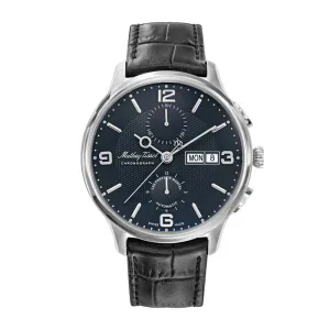 Jewelry Mathey-Tissot Watches Mathey-Tissot Edmond Chrono Automatic Black Strap Leather Men's Watch