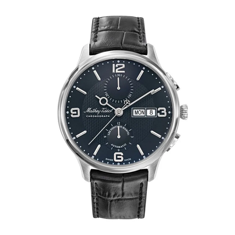 Jewelry Mathey-Tissot Watches Mathey-Tissot Edmond Chrono Automatic Black Strap Leather Men's Watch