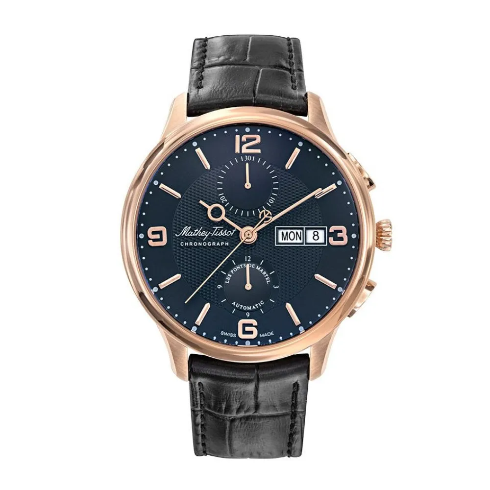 Jewelry Mathey-Tissot Watches Mathey-Tissot Edmond Chrono Automatic Black Strap Leather Men's Watch